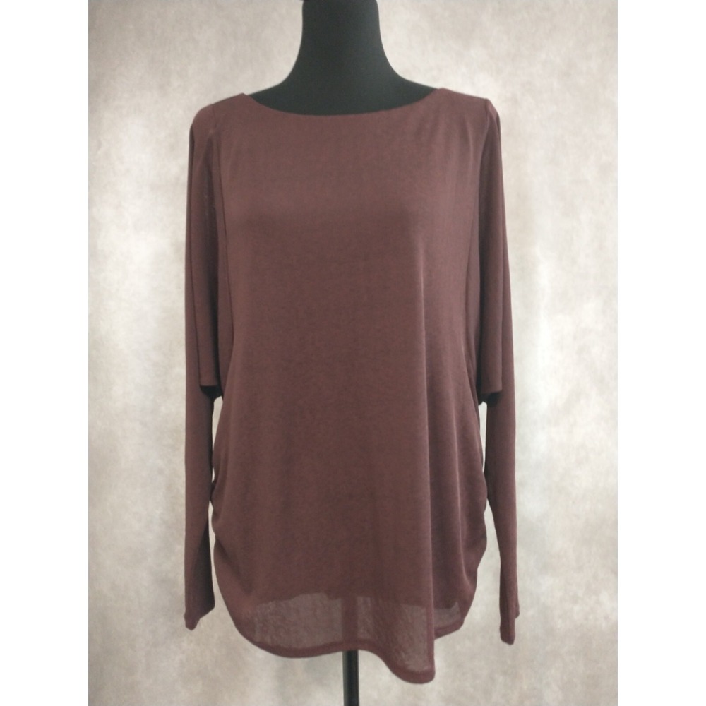 Coldwater Creek 1X 18 Wine‎ Blouse Top w/ Ruched Sides Dolman Sleeves Burgandy
